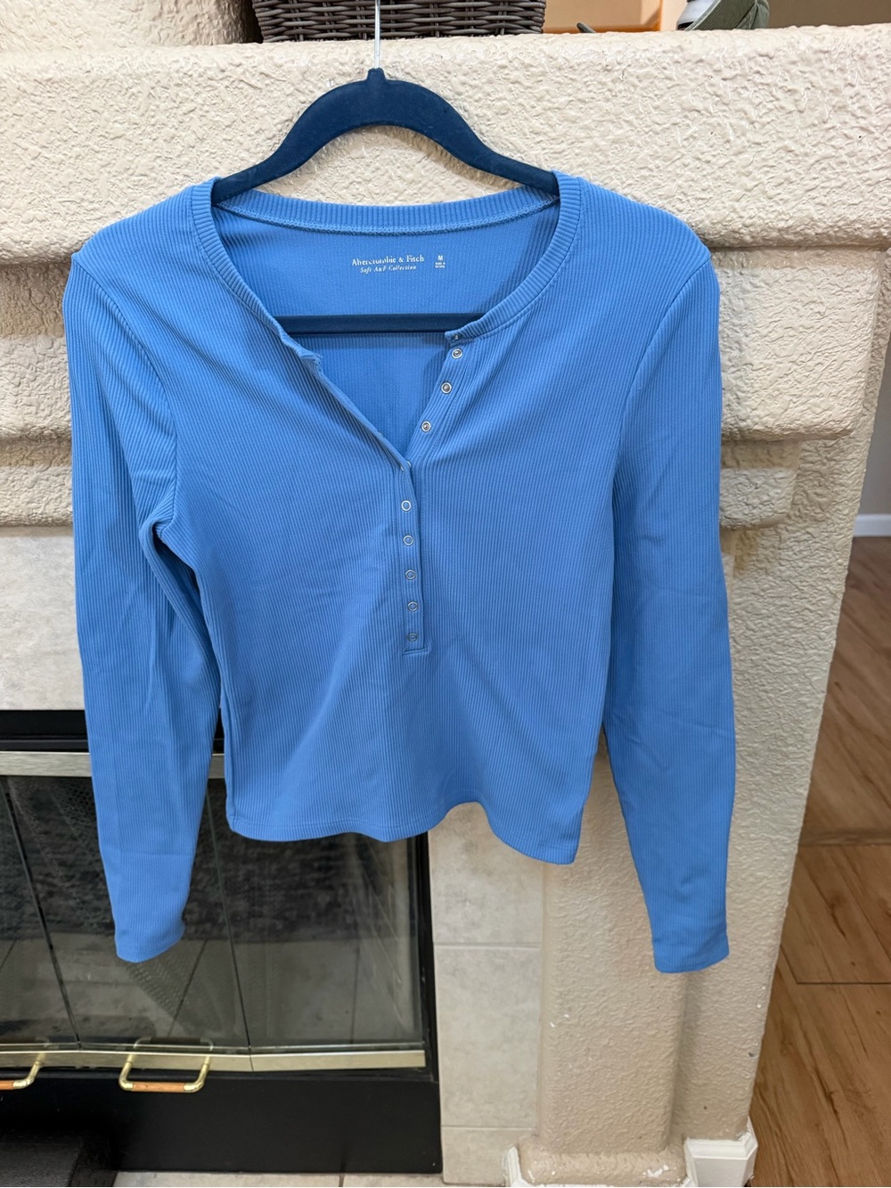 Abercrombie & Fitch Henley Light Blue Ribbed Henley Long Sleeve Top